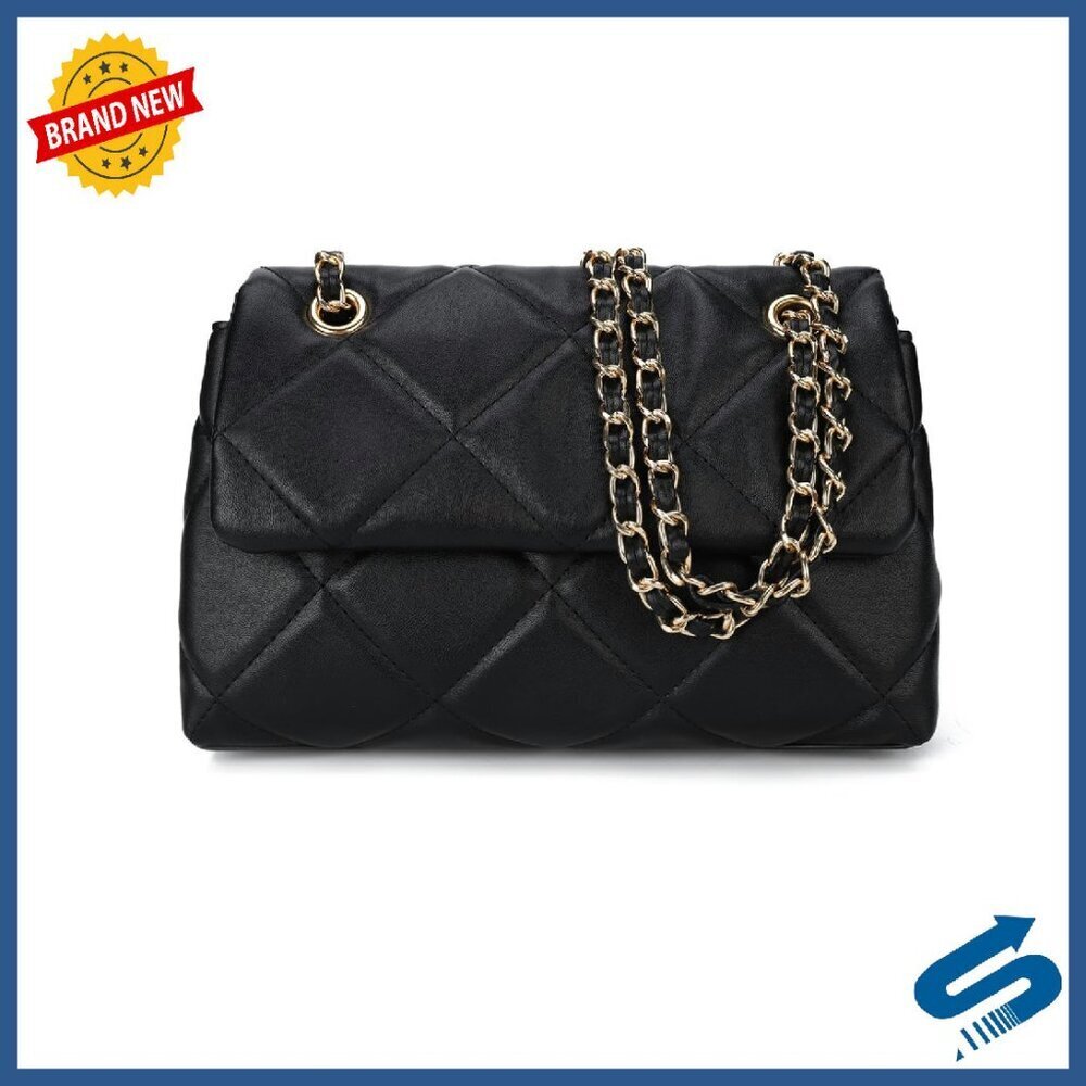 Small Quilted Crossbody Bag with Chain Strap, Two Compartments